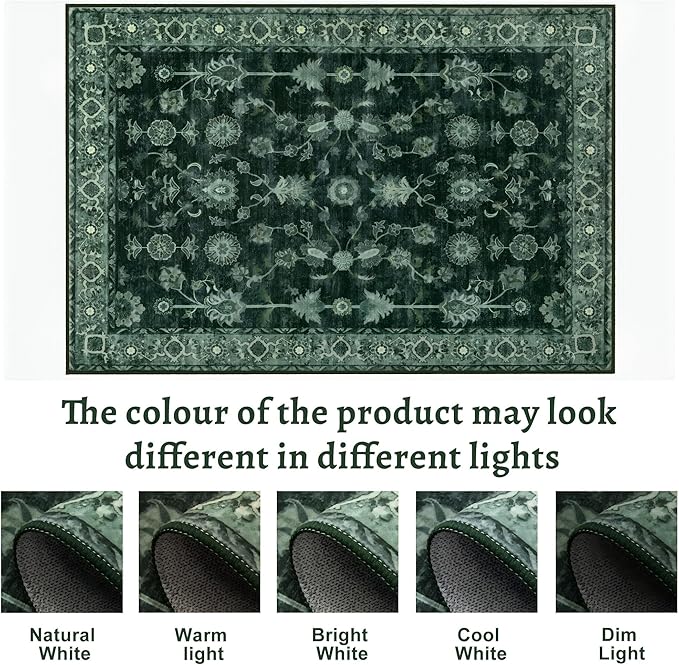 Tangsoo Green 2x6 Runner Rug Non Slip Washable for Kitchen Bathroom, Vintage Floral Boho Rug Runner for Hallway Entryway, Low Pile Carpet Door Mat Indoor Entrance for Bedroom Laundry Pet&Kids Friendly