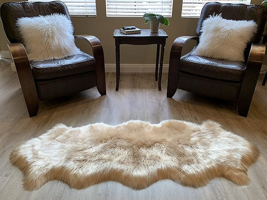 LAMBZY Faux Sheepskin Super Soft Hypoallergenic Silky Shag Rug for Living Room, Kids Room, Sofa (Double 2'x6', Beige)