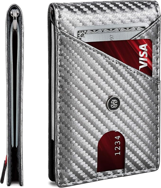 Suavell Slim Wallets for Men. RFID Money Clip Wallet, Slim Wallet, Thin Front Pocket Credit Card Wallet, Minimalist Bifold (Metallic Gray Pilot)
