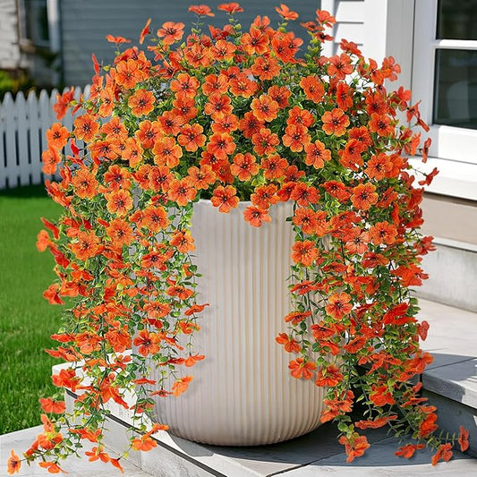 Fake Mums Artificial Hanging Flowers for Outdoor Fall Decoration, 2 PCS Silk Daisy Flower Realistic Faux Plants UV Resistant for Porch Patio Window Yard Outside Autumn Decor(Orange)