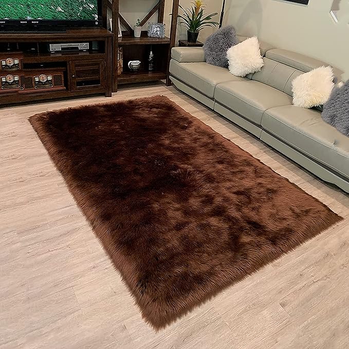 LAMBZY High Pile Super Soft Faux Sheepskin Rug (9'x12', Brown)