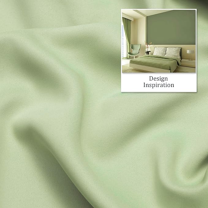 DUALIFE Light Green Blackout Curtain Panels/Drapes for Living Room 84 inch Length Solid Energy Efficient Room Darkening Bedroom Curtains Thermal Insulated Grommet Top 42x84 inch Set of 2 Panels
