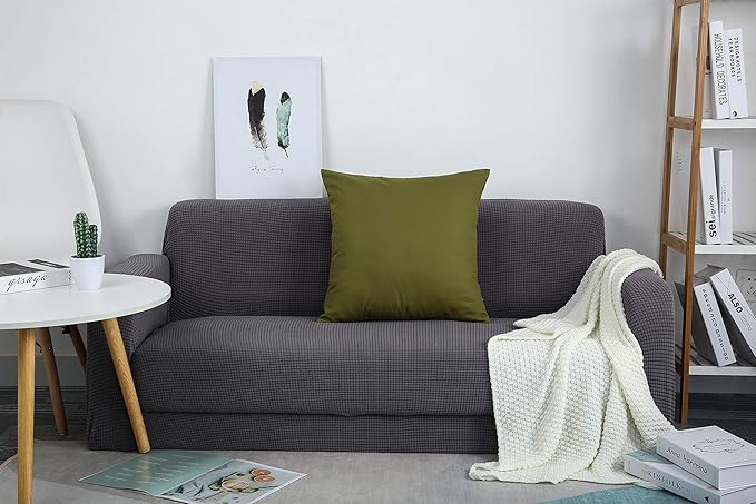 TangDepot Handmade Decorative Solid 100% Cotton Canvas Throw Pillow Covers/Pillow Shams, (22"x22", Olive Green)