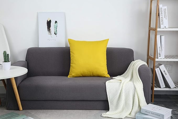 TangDepot Handmade Decorative Solid 100% Cotton Canvas Throw Pillow Covers/Pillow Shams, (22" x22" , Deep Yellow, 1 Count (Pack of 1))