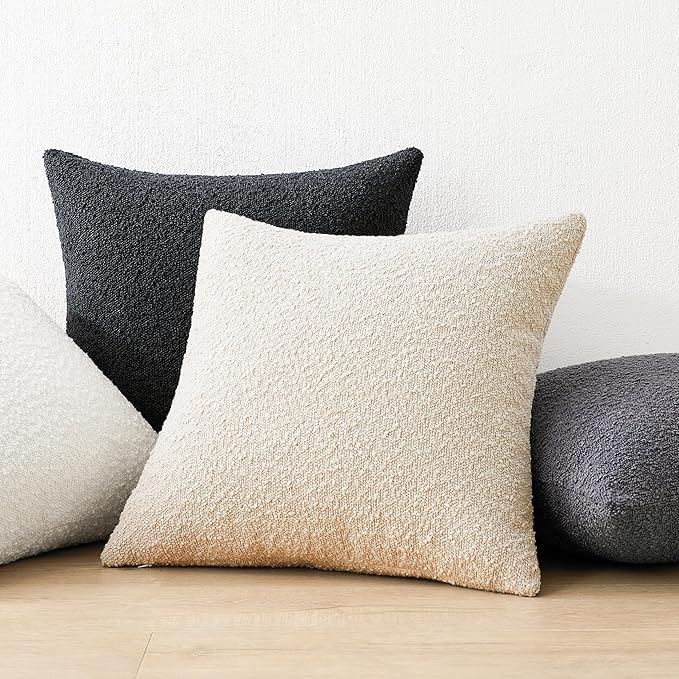 Mixhug Decorative Boucle Throw Pillow Covers, Dark Gray, 18 x 18 Inches, Pack of 2 - Textured Boho Pillow Covers for Couch and Bed