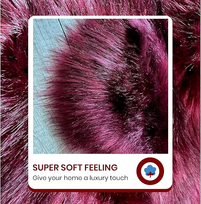 Free Shape Luxury Soft Fluffy Shag Area Rug Sexto 6 Pelts 6'x6',180x180 cm - Vegan Fur Ultra Soft Indoor Carpet Nursery Rugs for Bedroom Home Decor, Burgundy