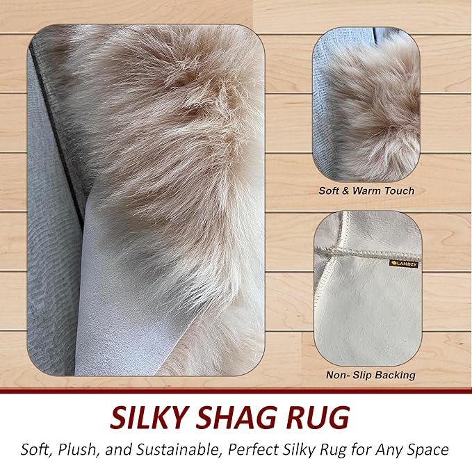 LAMBZY High Pile Super Fluffy Soft Faux Sheepskin Rug | Faux Sheepskin Rugs for Living Room Playroom Bedroom | Classic Super Soft to Touch Rug (10'x13', Beige)