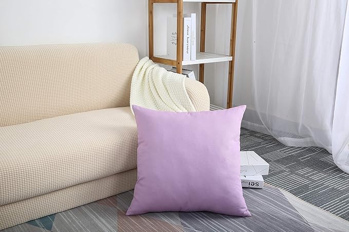 TangDepot Cotton Solid Throw Pillow Covers, 22" x 22" , Light Purple Lavende, 1 Count (Pack of 1)