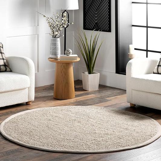 nuLOOM Ashli Solid Farmhouse Jute Area Rug, 6' Round, Off-white