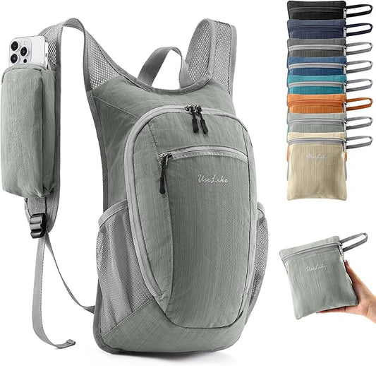 Uselike 10L Small Hiking Backpack Travel Daypack Lightweight Packable Back Pack for Women Men(Light Grey)