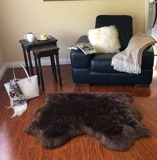 Free Shape Luxury Soft Fluffy Shag Area Rug Double Side by Side 3'x4', 90x120cm - Vegan Fur Ultra Soft Indoor Carpet Nursery Rugs for Bedroom Home Decor, Brown