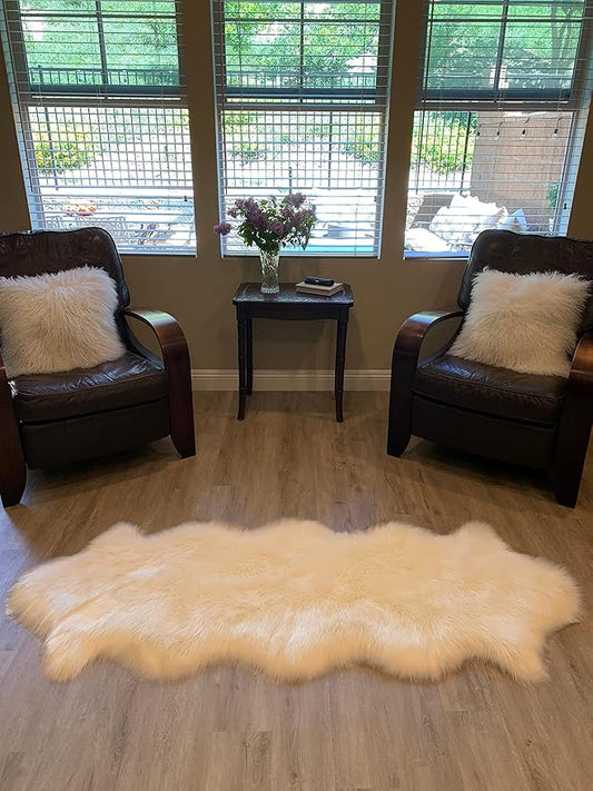 LAMBZY Faux Sheepskin Super Soft Hypoallergenic Silky Shag Rug for Living Room, Kids Room, Sofa (Double 2'x6', Cream)