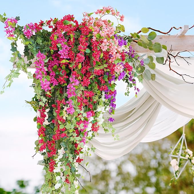 10PCS Bougainvillea Artificial Flowers 30" Silk Fake Bougainvillea Branches Faux Flowers Vines for Home，Garden，Wedding，Party，Indoor and Outdoor，Floral Arrangement and DIY Decor（White）