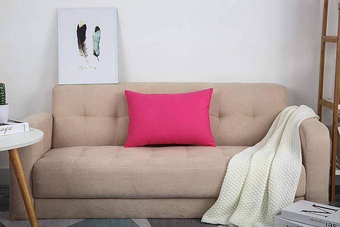 TangDepot Handmade Decorative Solid 100% Cotton Canvas Throw Pillow Covers/Pillow Shams, (12" x20" , Hot Pink, 1 Count (Pack of 1))