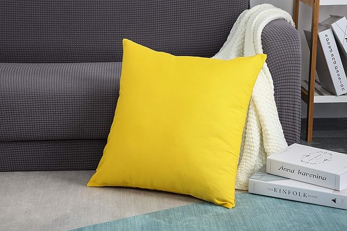 TangDepot Cotton Solid Throw Pillow Covers, 12" x 12", Yellow