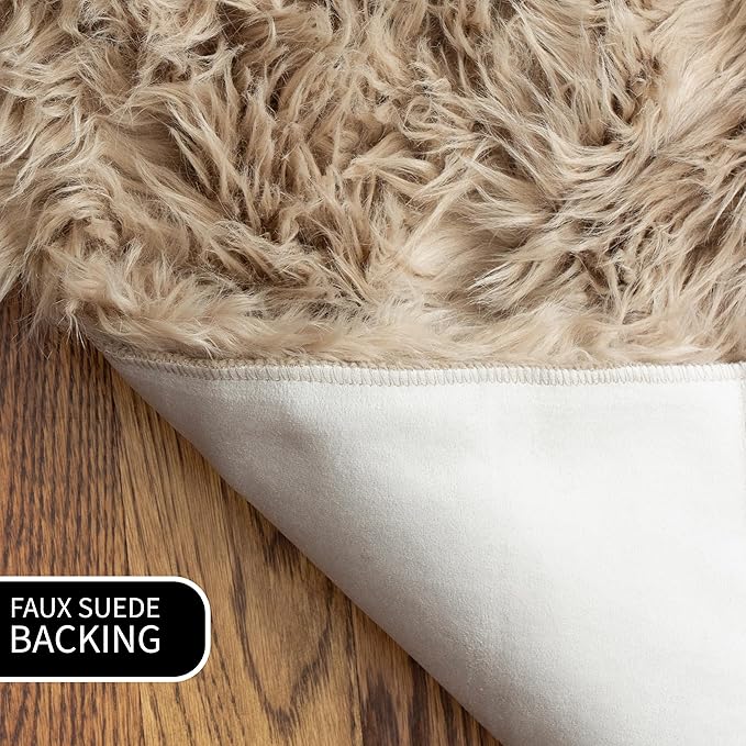 Super Area Rugs Ultra Soft & Fluffy Faux Sheepskin Fur Rug, Light Brown 4 x 6 Feet Sheepskin Carpet for Bedroom Living Room