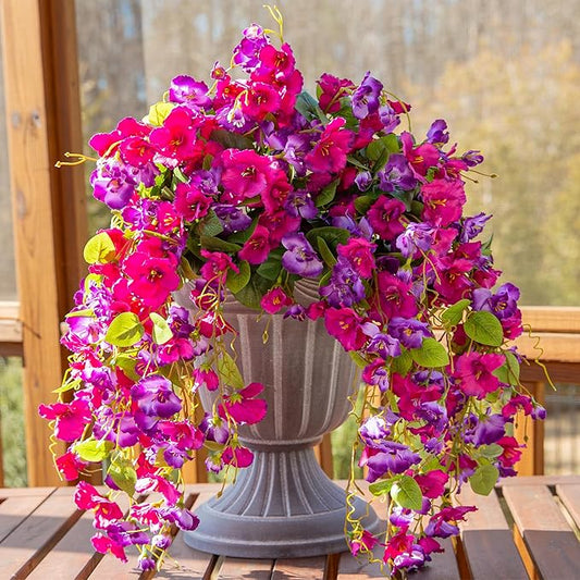Fake Hibiscus Artificial Hanging Flowers Plants for Outdoors Spring Decoration, 4pcs Silk Hibiscus Vines Realistic UV Resistant Faux Flowers for Outside Planter Porch Patio Yard Wedding Party, Mix