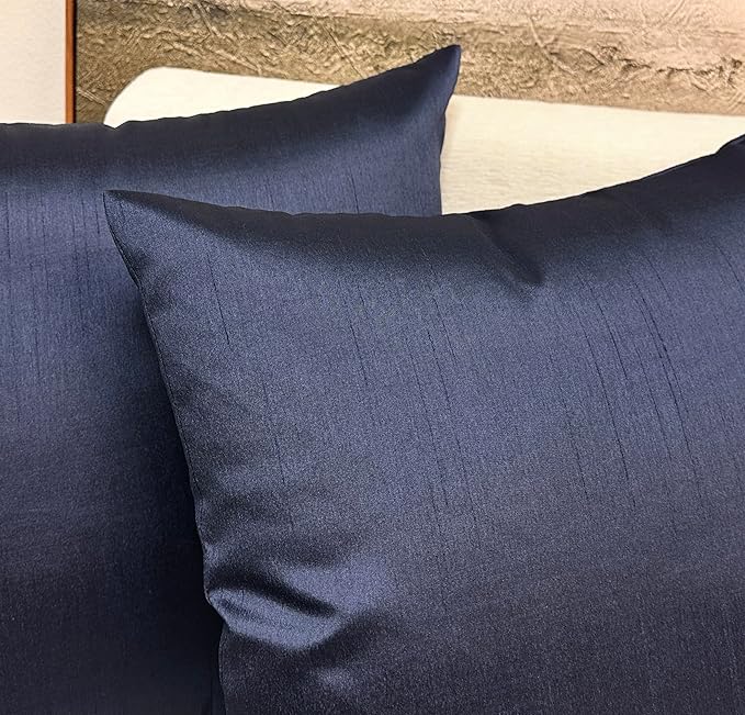 Aiking Home Collection 26x26 Inches Faux Silk Square European Shams, Zipper Closure, Navy (Set of 2)