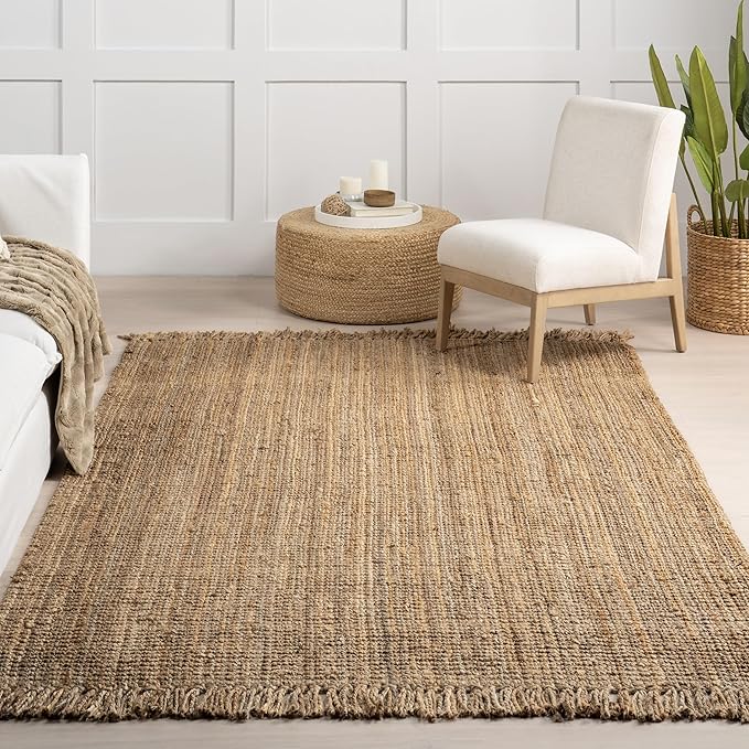 Nuloom Daniela Natural, 6' Square, Handmade, Jute, Tassel, Soft and Textured, High Traffic, Stain Resistant, Easy Clean, Durable Area Rug for Bedroom, Living Room, Dining Space, Foyer, Entryway