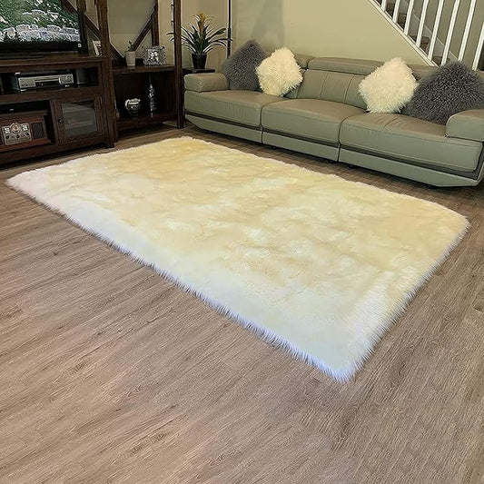 LAMBZY High Pile Super Soft Faux Sheepskin Rug (4'x6', Cream)