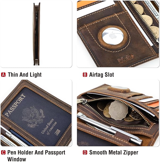 Top Grain Leather Single Travel Passport Wallet Embossing Badge for Unisex, Folio Design for Passport & Multi Cards, RFID Blocking for Passport/Cards/Checks/Bills/AirTag, Coffee Default, DE