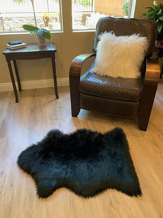 LAMBZY Faux Sheepskin Super Soft Hypoallergenic Silky Shag Rug for Living Room, Kids Room, Sofa (Single 2'x3', Black)