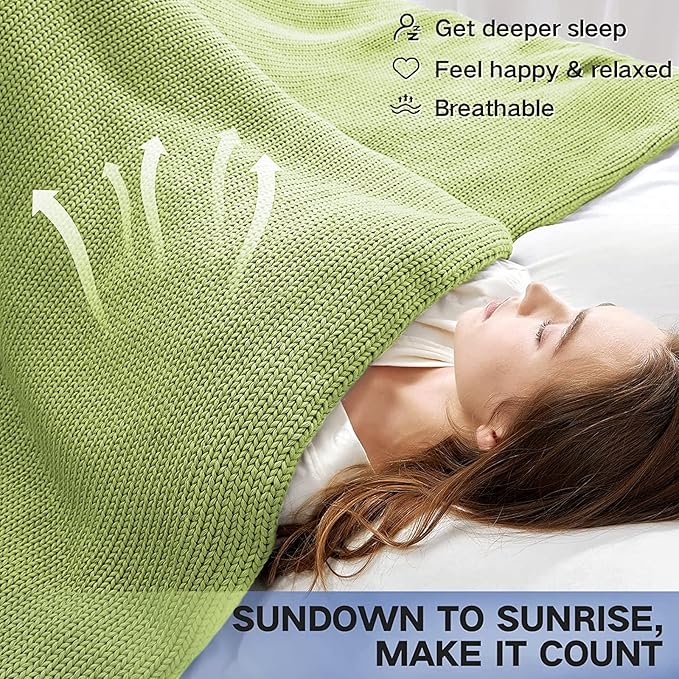 Guohaoi Knitted Weighted Blanket for Adults (Light Green 48"x72" 10lbs) No Beads Cooling Throw Blanket for Hot Sleepers, Home Decor Breathable Chunky Knit Heavy Blanket Use on Full Size Bed