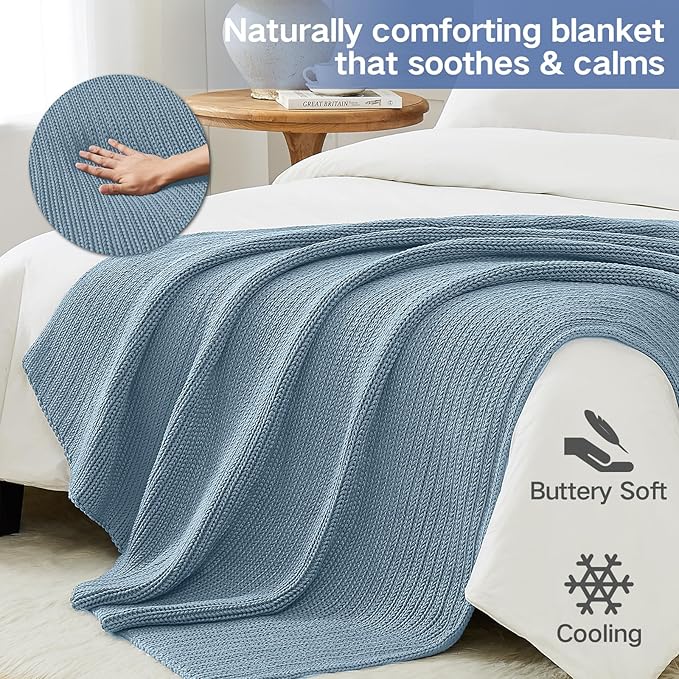 Guohaoi Knitted Weighted Blanket for Adults (Haze Blue 60"x80" 12lbs) No Beads Cooling Throw Blanket for Hot Sleepers, Home Decor Breathable Chunky Knit Heavy Blanket Use on Queen/King Size Bed