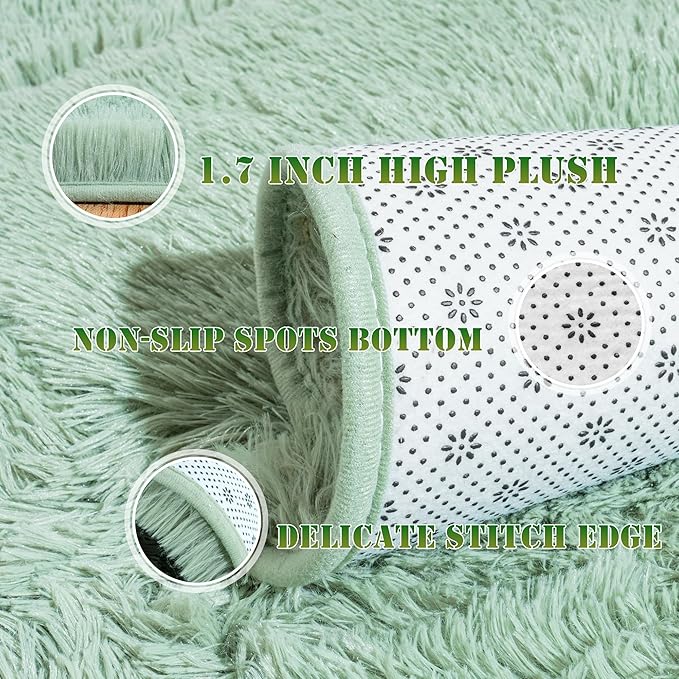 8x10 Large Area Rugs for Living Room, Ultra Fluffy Shag Rug for Bedroom, Modern Plush Soft Carpet for Girls Boys Kids Room Dorm Fuzzy Non Slip Rug for Home Decor Aesthetic, Sage Green