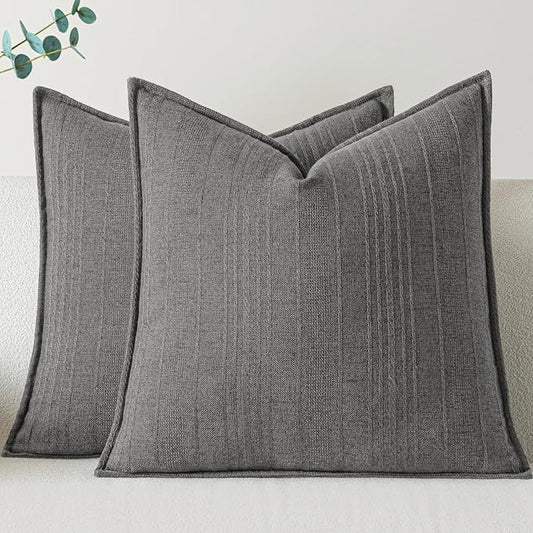 a moment Linen Pillow Covers Set of 2,Boho Farmhouse Throw Pillowcases Neutral Textured Decorative Covers for Couch Sofa,Soft Linen Blend Accent Case Cushion Living Room Home Decor 18"x18"Rustic Gray