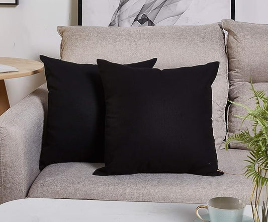 TangDepot Handmade Decorative Solid 100% Cotton Canvas Throw Pillow Covers/Cushion Covers, 45 Colors Available - (20" x20" , Black, 2 Count (Pack of 1))