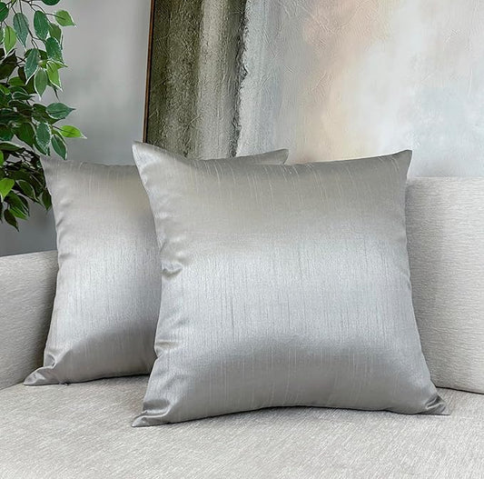 Aiking Home Collection 26x26 Inches Faux Silk Square European Shams, Zipper Closure, Silver (Set of 2)