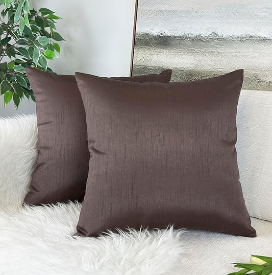 Aiking Home 24x24 Inches Faux Silk Square European Shams, Zipper Closure, Brown (Set of 2)