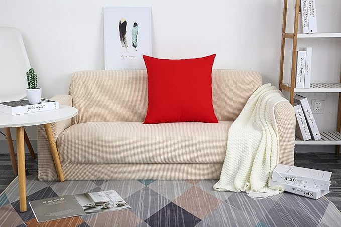 TangDepot Handmade Decorative Solid 100% Cotton Canvas Throw Pillow Covers/Pillow Shams, (20"x20", Red)