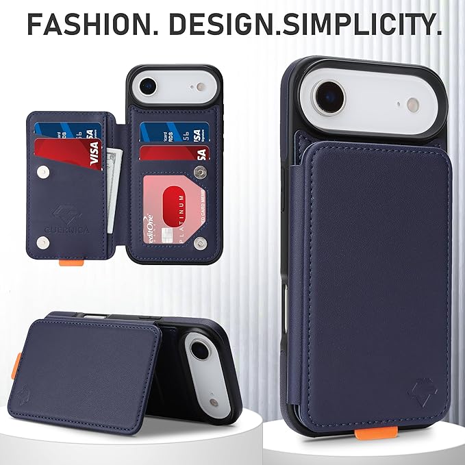 GUERNICA for iPhone 17 Air (6.7") Case Wallet with Card Holder, RFID Blocking Leather Protection, Shockproof Women Men Phone Case for iPhone Air, Blue