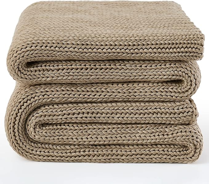 Guohaoi Knitted Weighted Blanket for Adults (Beige 60"x80" 12lbs) No Beads Cooling Throw Blanket for Hot Sleepers, Home Decor Breathable Chunky Knit Heavy Blanket Use on Queen/King Size Bed
