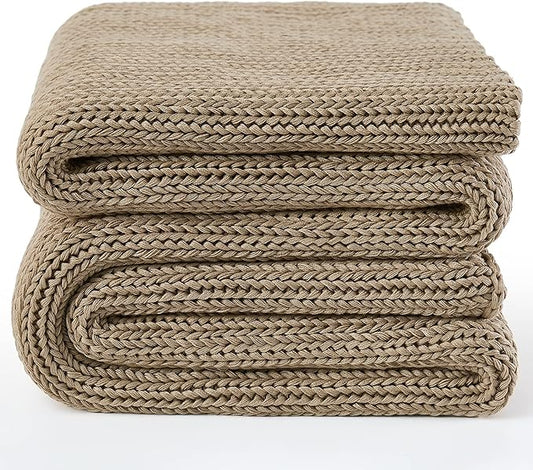 Guohaoi Knitted Weighted Blanket for Adults (Beige 60"x80" 12lbs) No Beads Cooling Throw Blanket for Hot Sleepers, Home Decor Breathable Chunky Knit Heavy Blanket Use on Queen/King Size Bed