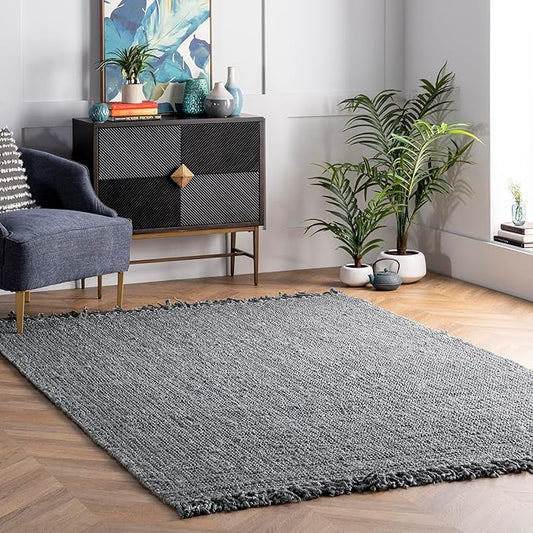 Nuloom Daniela Grey, 6' x 9', Handmade, Jute, Tassel, Soft and Textured, High Traffic, Stain Resistant, Easy Clean, Durable Area Rug for Bedroom, Living Room, Dining Space, Foyer, Entryway