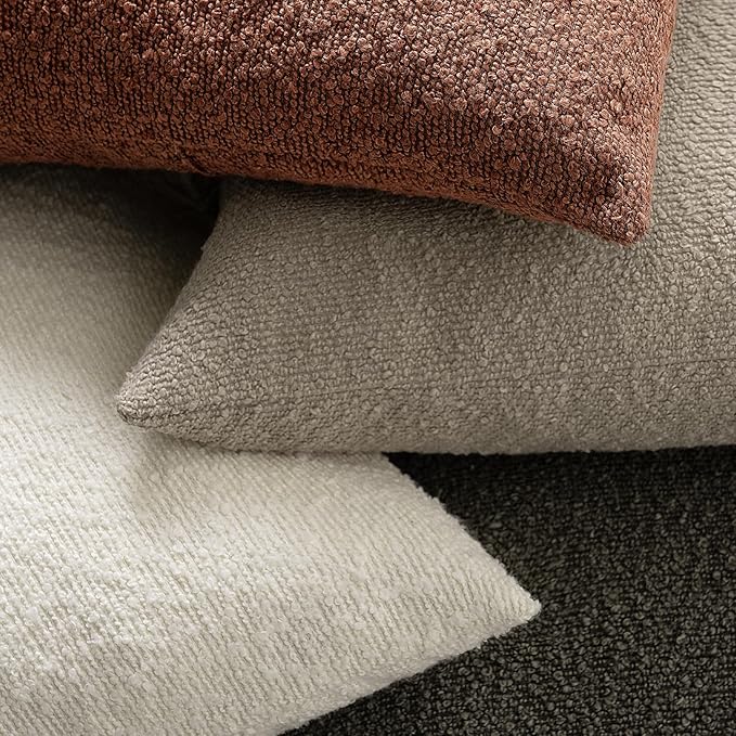 Throw Pillow Covers 18 x 18 Inch Set of 2, Accent Soft Boucle Textured Pillow Cover, Decorative Solid Color Cozy Cushion Pillow Case for Couch Bedroom Sofa Living Room Home Decor, Oatmeal
