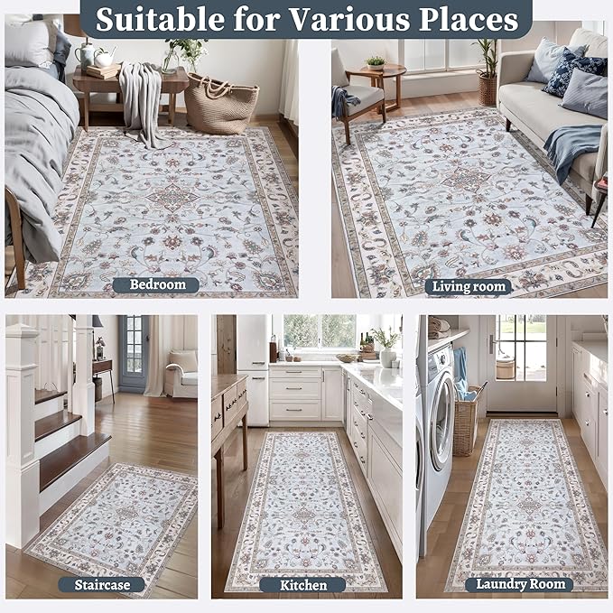 Tangsoo 2x3 Small Rug for Entryway, Washable Area Entry Rugs Non Slip, Low Pile Soft Area Rugs, Indoor Front Door Boho Throw Rug Carpet for Entrance Kitchen Bedroom Bathroom Home Decor