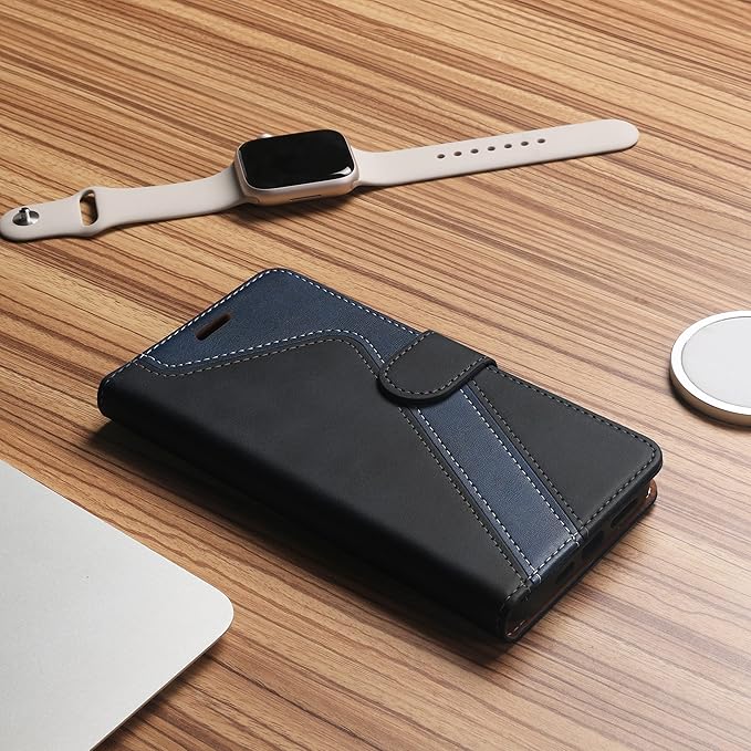 CIVICASE for iPhone 15 Pro Wallet Case,Leather Flip Case RFID Blocking Credit Card Holder Folio Magnetic Stand TPU Shockproof Cover Compatible with iPhone 15 Pro Black Blue