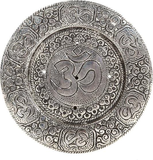 Hosley Tibetan Style Aluminum Incense Sticks Burner for Aromatherapy and Home Ambiance Aged Silver Finish 4.5" Diameter