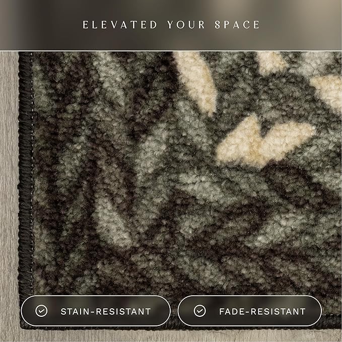 Maples Rugs Marion Bohemian Braided Design Print Runner Rug – Made in USA – Washable, Non Slip Indoor Carpet for Hallway, Kitchen, and Laundry Room, 2' x 6', Black