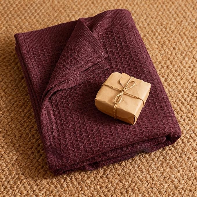 Bedsure Gentlesoft 100% Cotton Blanket King Size for Bed - Breathable and Soft, Thick Cozy Waffle Weave Christmas Blanket Gift for Women, Burgundy, 104x90 inches