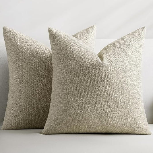 Throw Pillow Covers 24 x 24 Inch Set of 2, Beige Decorative Accent Solid Boucle Textured Pillow Cover, Cozy Neutral Cushion Pillow Cases for Living Room, Sofa, Chair, Bedroom, Home Decor