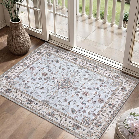Tangsoo 2x3 Small Rug for Entryway, Washable Area Entry Rugs Non Slip, Low Pile Soft Area Rugs, Indoor Front Door Boho Throw Rug Carpet for Entrance Kitchen Bedroom Bathroom Home Decor