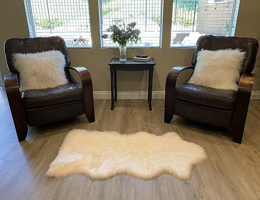 LAMBZY Faux Sheepskin Super Soft Hypoallergenic Silky Shag Rug for Living Room, Kids Room, Sofa (Single and a Half 2'x4'6", Cream)