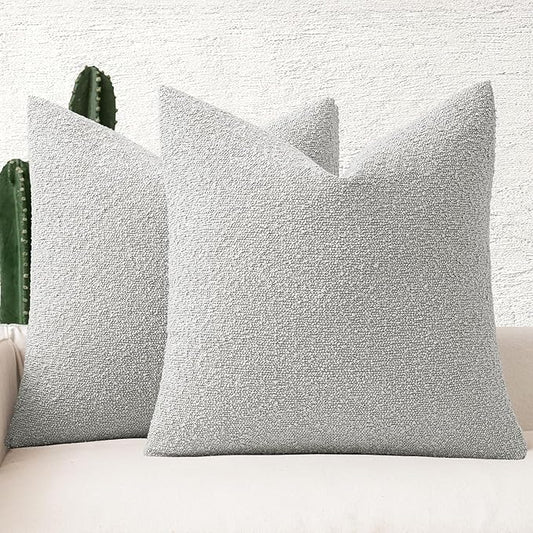 MIULEE 22x22 Inch Decorative Euro Sham Throw Pillows for Bed Set of 2 Textured Boucle Neutral Winter Throw Pillow Covers Light Grey Accent Solid Euro Couch Pillowcases Sofa Livingroom Home Decor