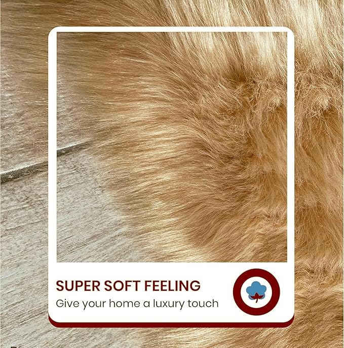 Free Shape Luxury Soft Fluffy Shag Area Rug Triple Side by Side 3'x6', 90x180cm - Vegan Fur Ultra Soft Indoor Carpet Nursery Rugs for Bedroom Home Decor, Camel