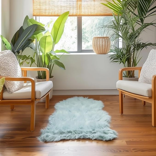 Super Area Rugs Ultra Soft & Fluffy Faux Sheepskin Rug, Teal 2 x 4 Feet Sheepskin Carpet for Bedroom Living Room
